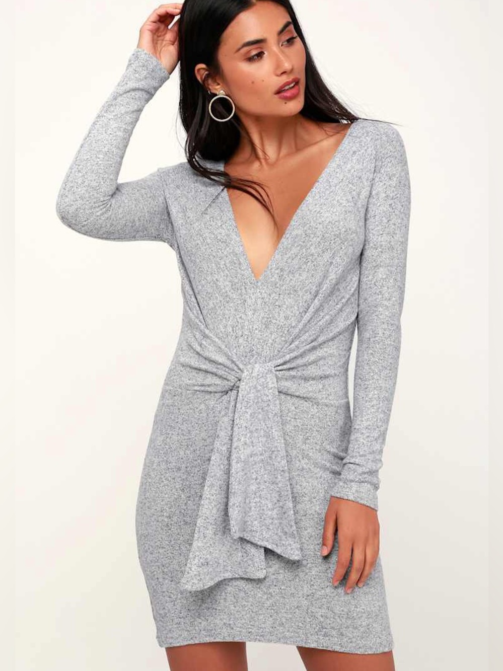Free People Ginger Cozy Dress Small Tie-Front Long-Sleeve Sweater Mini